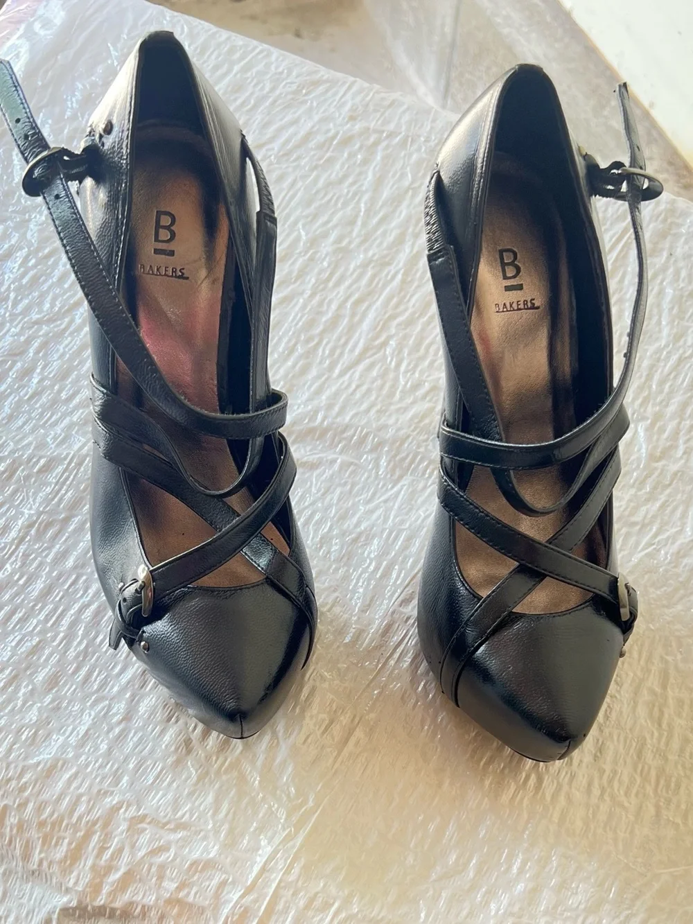 Bakers Black Cross-Strap Platform Stiletto Heels